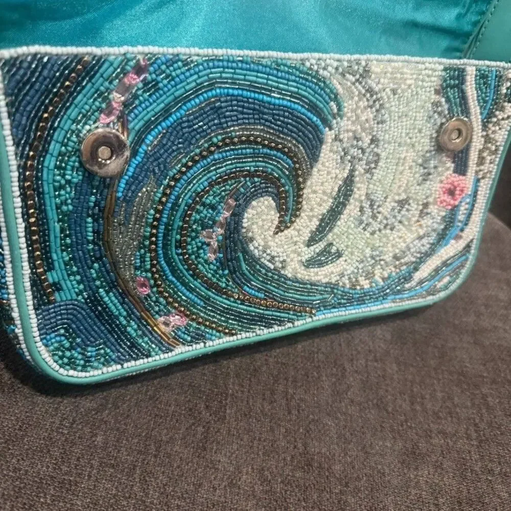 STAUD Beaded Tidal Wave Tommy Shoulder Bag Blue SAMPLE New
